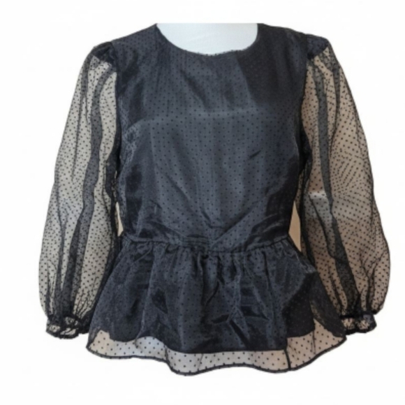 Express Y2K Elegant Black Sheer Polka Dot Women's Top M. - Picture 15 of 15